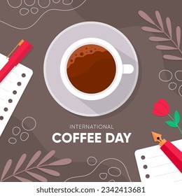 International Coffee Day Celebration with Square Layout for Social Media Post, Background, or Banner Presentation.