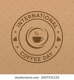 Día internacional del café, logotipo de la insignia del círculo del café con el fondo marrón, Arte vectorial del logotipo del café