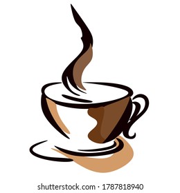 International Coffee Day. Concept of a food event.A Cup of brown coffee with splashes of coffee, on a white background