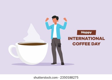 International coffee day concept. Template design with hand drawing style. Colored flat vector illustration isolated. 