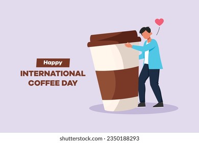 International coffee day concept. Template design with hand drawing style. Colored flat vector illustration isolated. 