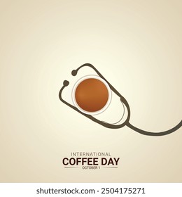 International Coffee Day creative ads design. Coffee bean and coffee cup vector isolated on Poster. Coffee day Poster, vector, 3d, illustration, October 1. Important day