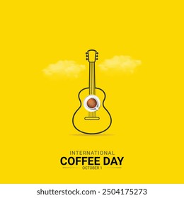 International Coffee Day creative ads design. Coffee bean and coffee cup vector isolated on Poster. Coffee day Poster, vector, 3d, illustration, October 1. Important day