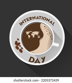 Día Internacional del Café con taza de café Resumen Antecedentes. Ilustración vectorial.