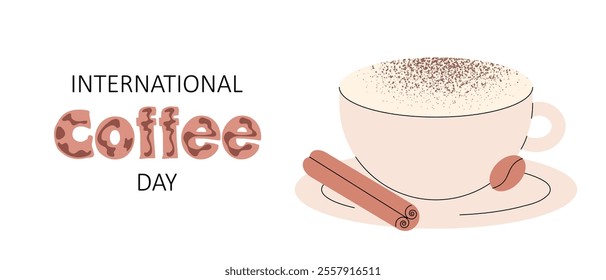 International Coffee Day. Cup of coffee, hot drink. Poster, banner, greeting card. Vector illustration