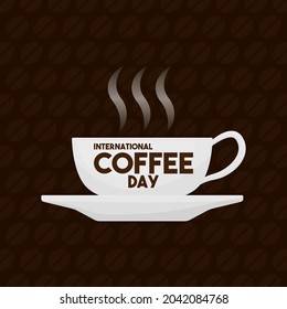 International Coffee Day. Cup of coffee with world coffee day writing on the coffee cup. Flat design vector illustration.