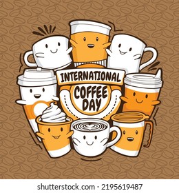 International Coffee Day Doodle suitable for wallpaper, mascot, logo, label  menu list