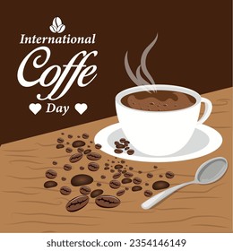 International coffee day dreetings design. Background, pamphlet, poster and card design for coffee shop to wellcome the International Coffe Day.