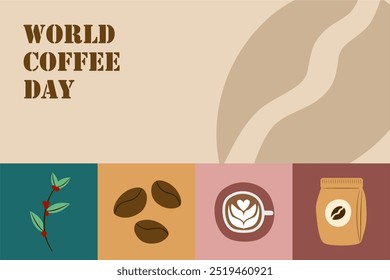 Ilustración gráfica del día internacional del café. Fondo del Anuncio del Vector del día de café, conveniente para el cartel, fondo, promocional, tarjeta de felicitación.