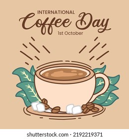 international coffee day hand drawn illustration poster template
