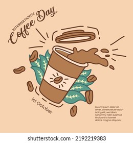 international coffee day hand drawn illustration poster template