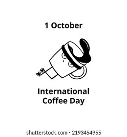 International Coffee Day hand drawn illustration. Coffee day holiday background.