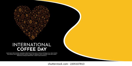 International coffee day with heart shaped coffee bean illustration. Vector illustration with empty space