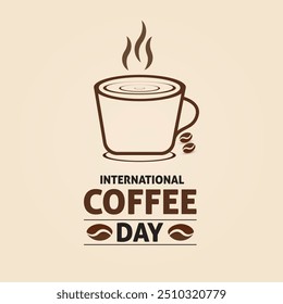 International Coffee Day. Holiday concept. Banner poster, flyer and background design template with coffee beans and mug. Vector illustration.
