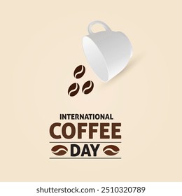 International Coffee Day. Holiday concept. Banner poster, flyer and background design template with coffee beans and mug. Vector illustration.