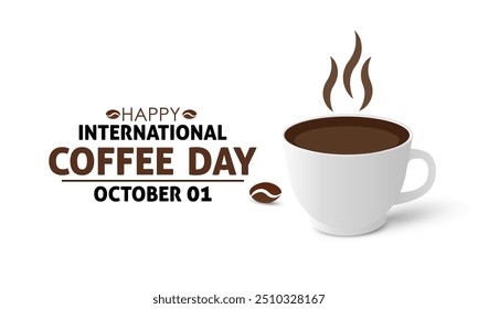 International Coffee Day. Holiday concept. Banner poster, flyer and background design template with coffee beans and mug. Vector illustration.