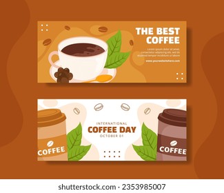 International Coffee Day Horizontal Banner Flat Cartoon Hand Drawn Templates Background Illustration