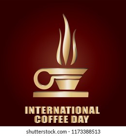 International Coffee Day.Cup with hot Coffee on brown background . Vector Illustration.