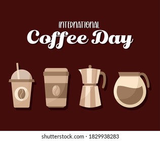 international coffee day icon set design of drink caffeine breakfast and beverage theme Vector illustration