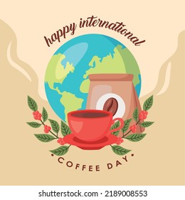 international coffee day lettering poster