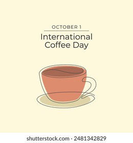 International Coffee Day. Line art design. Vector line art. Good for template usage celebration. Continuous line. eps 10. 