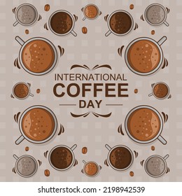 International coffee day with many cup
