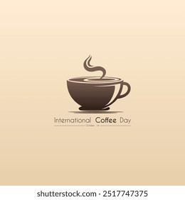 International Coffee Day. minimalist design with coffee cup silhouette on brown color background