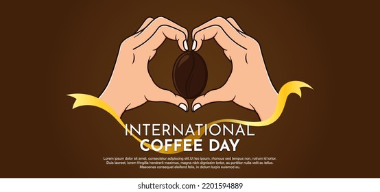 International coffee day on brown background. Vector illustration