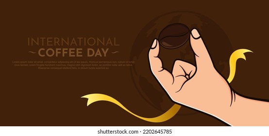 International coffee day on brown background. Vector illustration