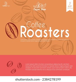 International Coffee Day with pattern leaf and beans coffee. greeting card,  social media poster, and banner. Vector brown and  red pastel background. space text for your name shop and tagline