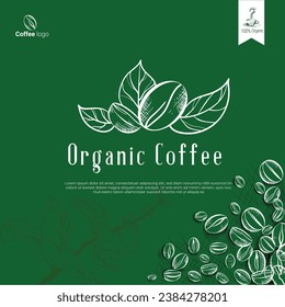 International Coffee Day with pattern leaf and beans coffee. greeting card,  social media poster, and banner. Vector green  background. space text for your name shop and tagline