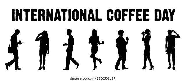 International Coffee Day: People drinking coffee silhouette