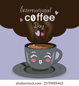 International coffee day with pink and purple heart