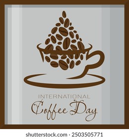 International Coffee Day Poster with coffee beans fall into a cup of coffee