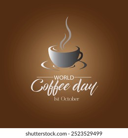 International Coffee Day poster design, coffee cup realistic illustration, world map vector, 1st October