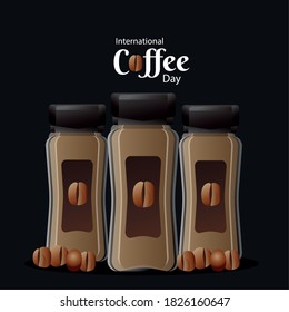 international coffee day poster with pots product and beans vector illustration design