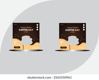 International coffee day in realistic style. A cup of strong coffee with hearts on an abstract wooden and concrete background.