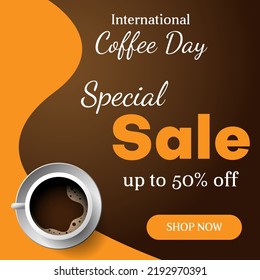 international coffee day sale banner design for social media post. vector illustration