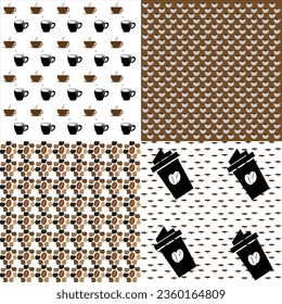 International coffee day seamless pattern Design.Four in one set.