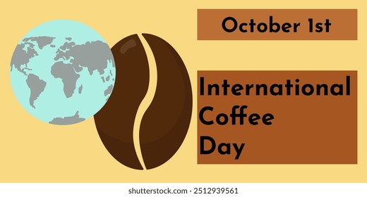 Dia Internacional do Café, ilustração simples vetor de banner horizontal sobre bebida quente popular