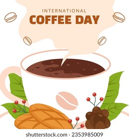 Día Internacional del Café Ilustración en Medios Sociales Ilustración Dibujo de Plantillas Plano Fondo