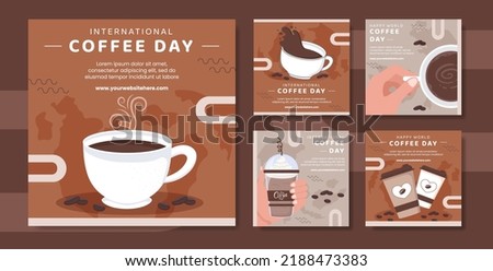 International Coffee Day Social Media Post Template Hand Drawn Cartoon Flat Illustration 商業照片 © 