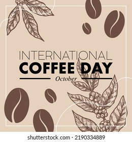 Diseño de fondo de la plantilla del día de café internacional con estilo de dibujo a mano