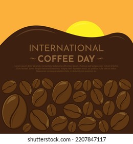 International coffee day template background with coffee beans
