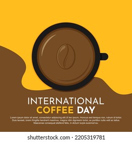 International Coffee Day template banner, poster, greeting card, social media post. Cup of coffee illustration