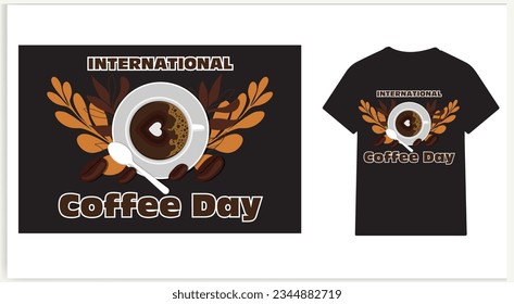International Coffee Day t-shirt design with editable coffee cup vector