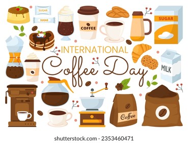 International Coffee Day Vector Illustration on 1st October with Scented Drink and Brown Background in Flat Cartoon Hand Drawn Templates