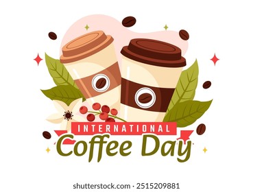 International Coffee Day Vector Illustration on 1st October, Featuring Aromatic Coffee and Relaxing Drink with a Brown Background in a Cute Cartoon