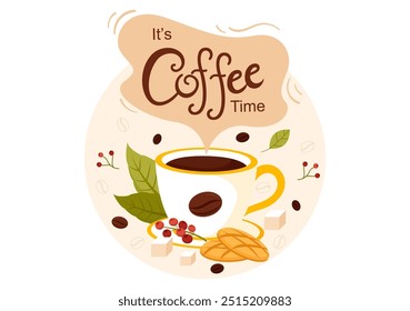 International Coffee Day Vector Illustration on 1st October, Featuring Aromatic Coffee and Relaxing Drink with a Brown Background in a Cute Cartoon