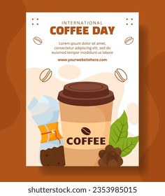International Coffee Day Vertical Poster Flat Cartoon Hand Drawn Templates Background Illustration